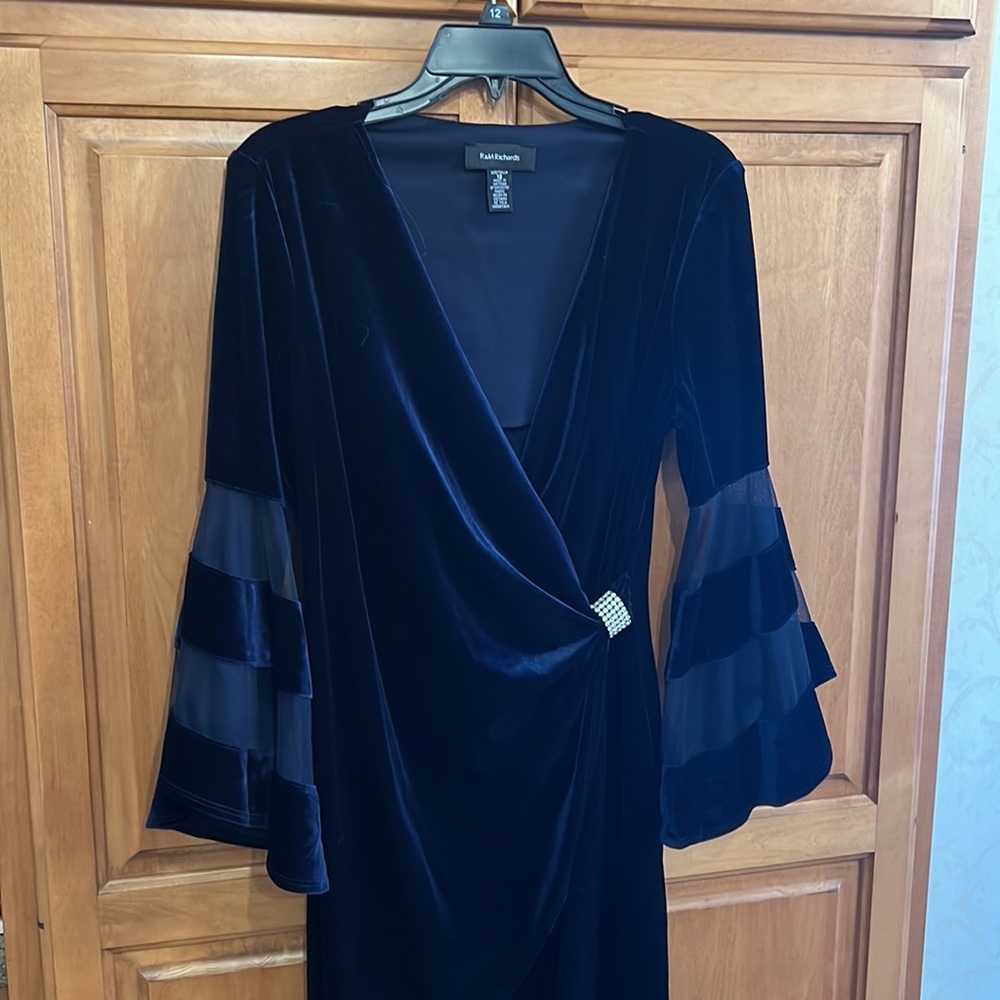 Velvet dress with rhinestone embellishment and bell sleeve